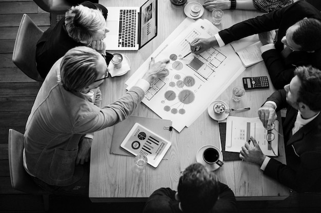 Aerial view of business people brainstorming together – Free Stock Photo Download