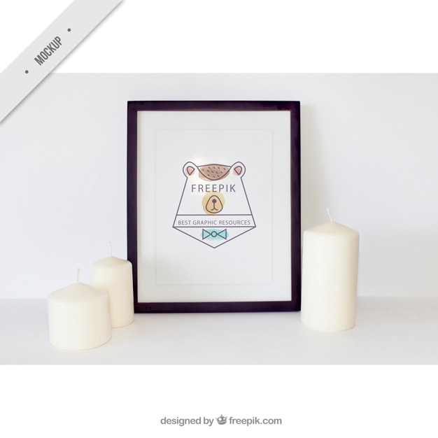 Decorative Frame Mockup with White Candles