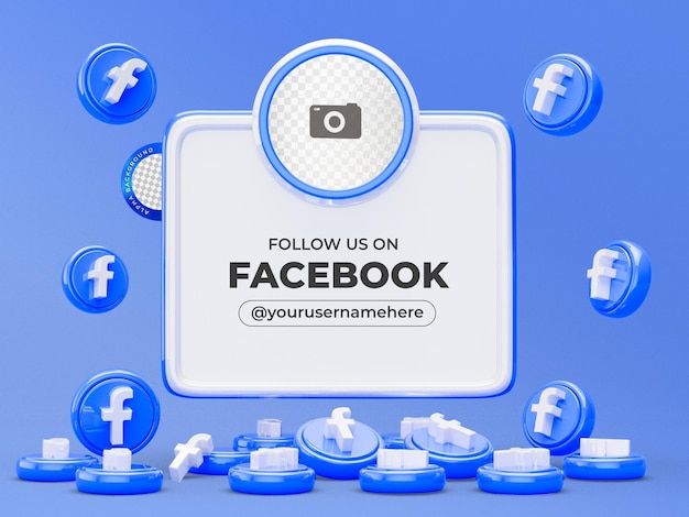 Facebook Follow Us Banner Element Icon Isolated 3D Render