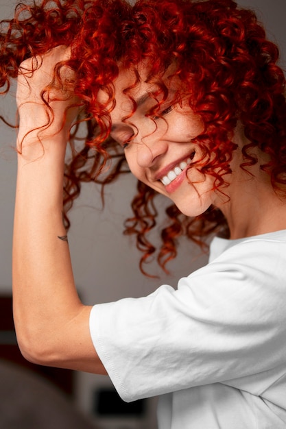 Medium Shot Young Woman with Curly Hair