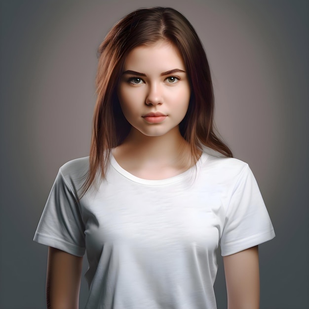 Portrait of a beautiful young woman in white t shirt