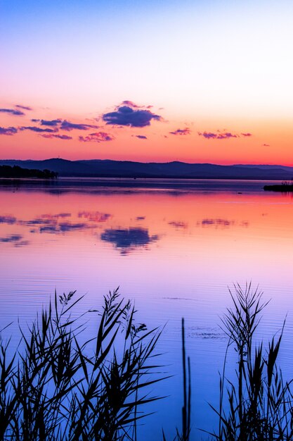 Vertical shot of beautiful sunset at the beach