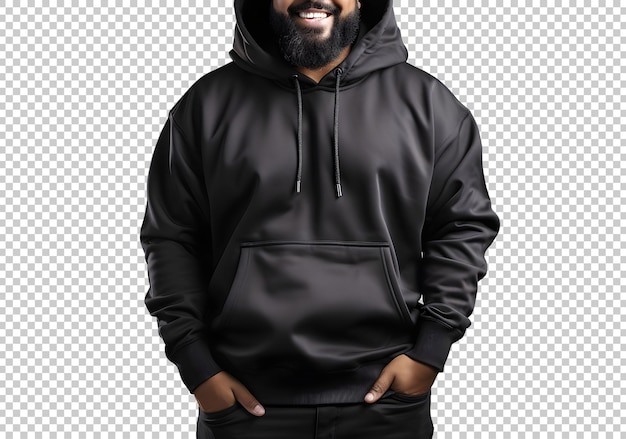 Black Hoody Sweatshirt Model Isolated on Background