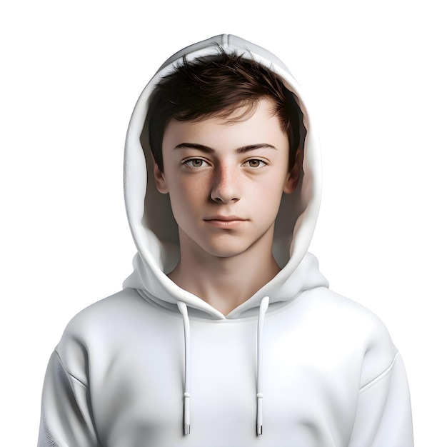 Free Stock Photo: Teenager Boy in White Hoodie on White Background