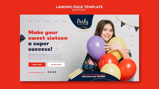 Birthday Party Landing Page – Free Stock Photo PSD Template