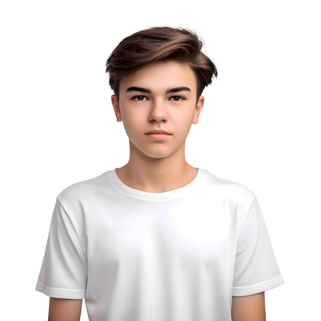 Portrait of a Young Man in a White T-Shirt on a White Background