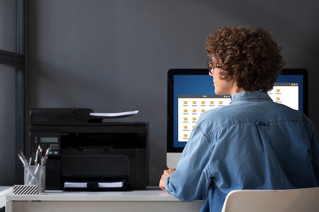 Back view woman working at desk – Free Stock Photo