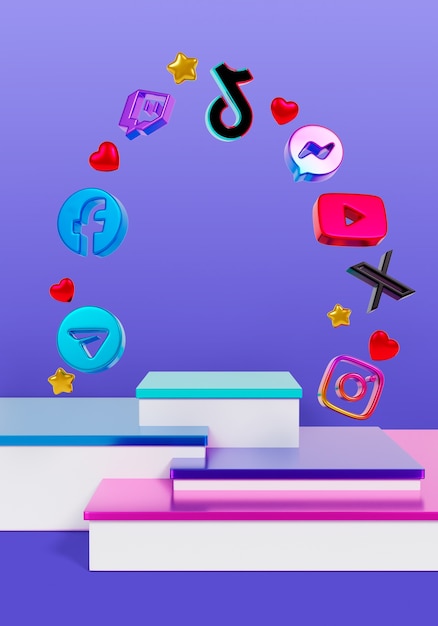 3D Rendering of Social Media Sales Podium Background