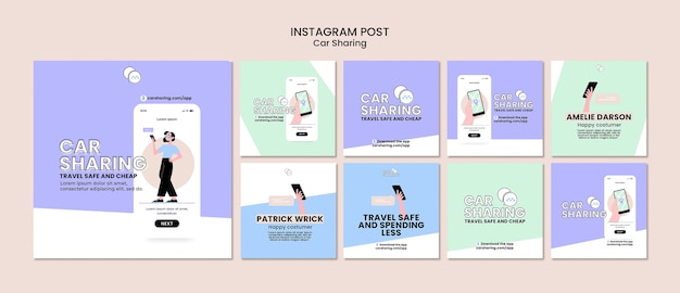 Flat Design Car Sharing Instagram Posts