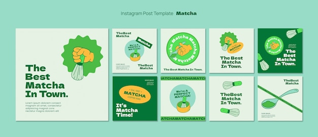 PSD Template: Matcha Tea Drink Instagram Posts