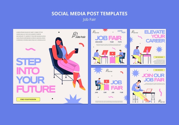 Flat Design Job Fair Instagram Posts