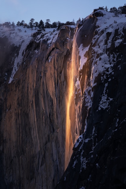 Vertical Shot of Yosemite Firefall at Sunset