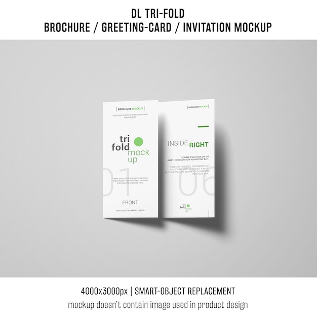 Trifold Brochure or Invitation Mockup with Shadows