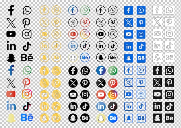 Collection of Social Media Logos on Transparent Background