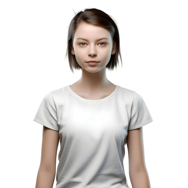 Teenager girl with white blank t-shirt 3d rendering