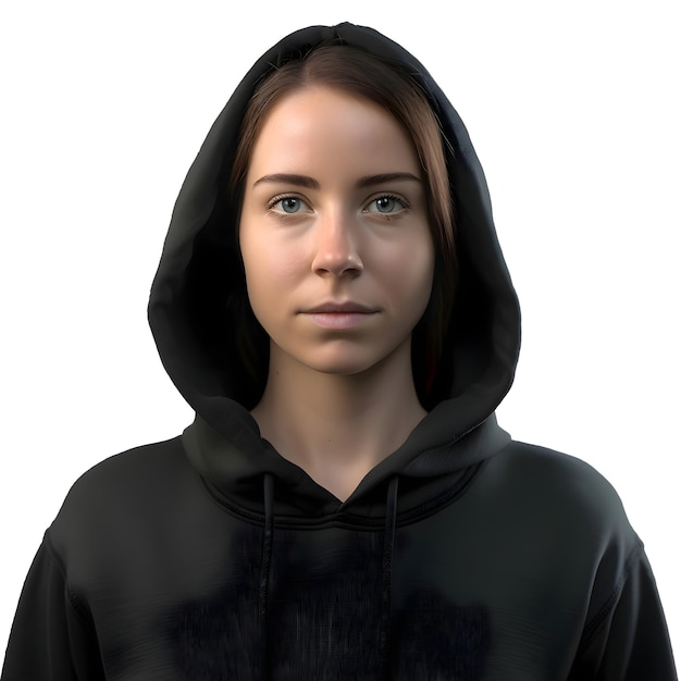 Young Woman in Black Hoodie: Free Digital 3D Render Stock Photo