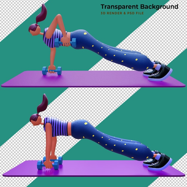 3D Illustration of a Girl Exercising with Dumbbells