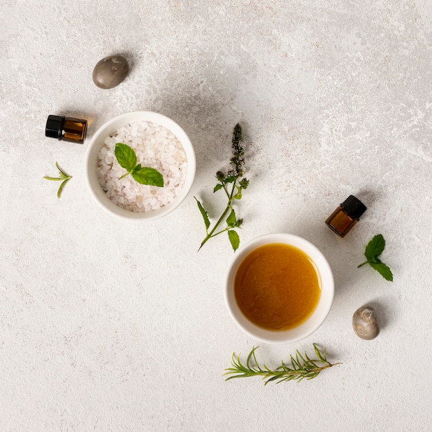 Top View Spa Concept with Salts and Stones