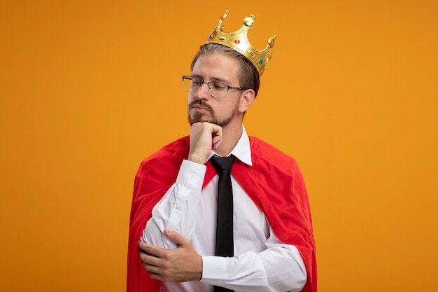 Young Superhero Guy Wearing Tie and Crown with Glasses