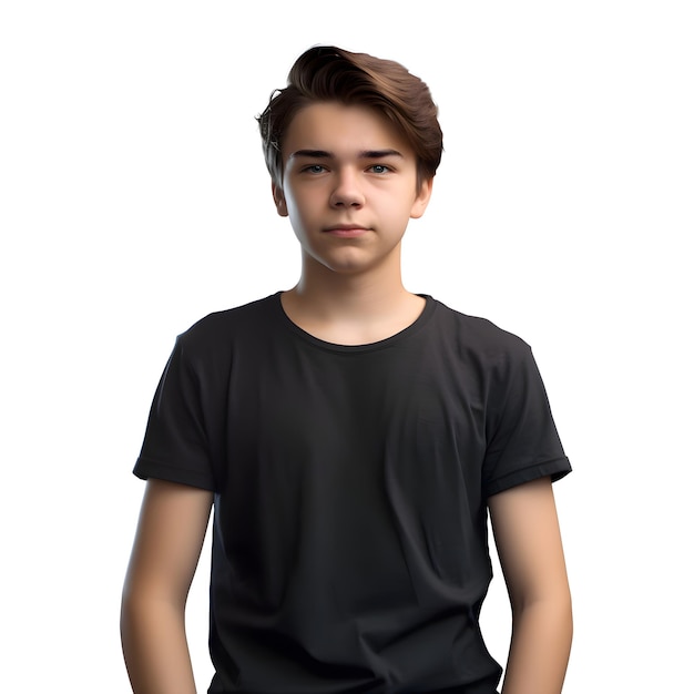 Young man in black t shirt isolated on white background