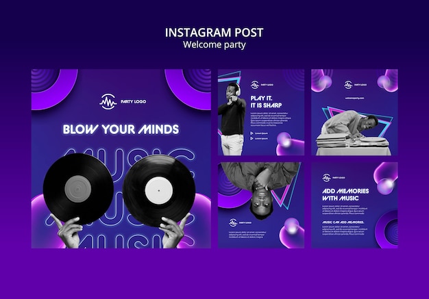 Gradient welcome party Instagram posts template