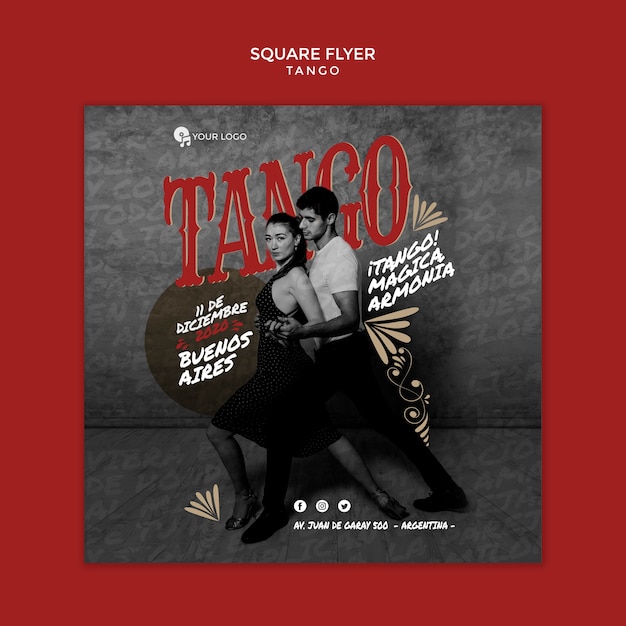 Tango Dancers Square Flyer Template for Free Download