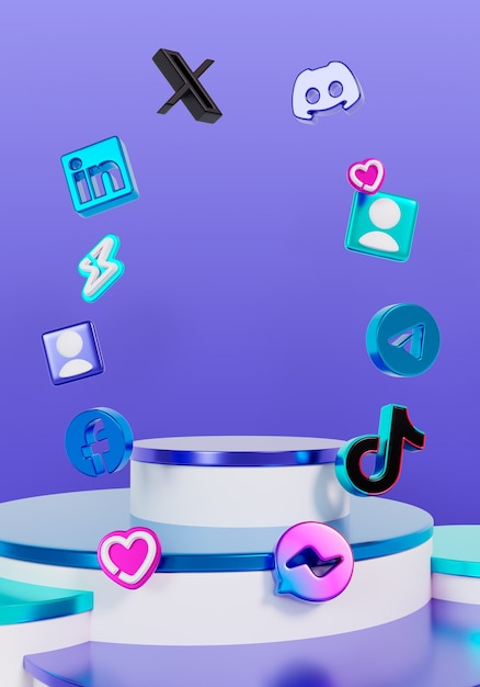 3d Rendering of Social Media Sales Podium Background