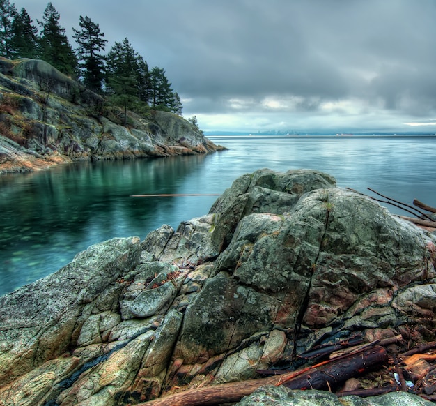 Calm Sea Beside Rock Formation With Trees Nature – Free Stock Photo