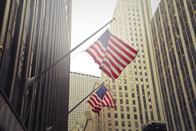 American or US Flags on High Rise Building – Free Stock Photo Download