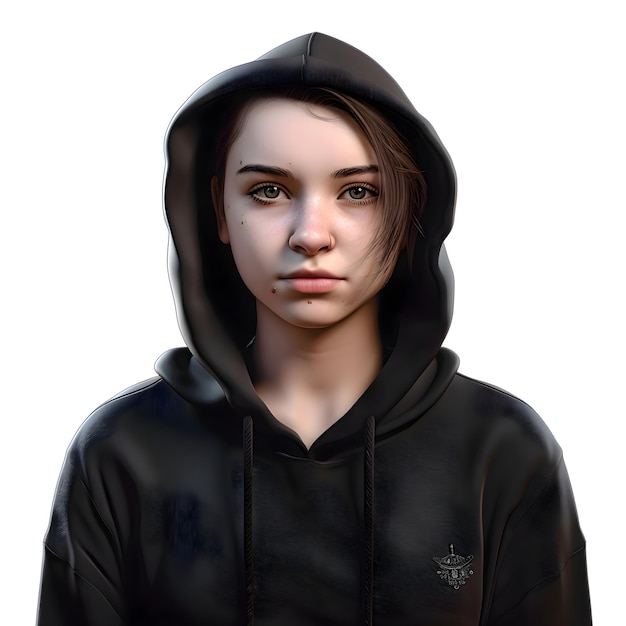 Teenager Girl with Hood 3D Rendering Free Stock Photo