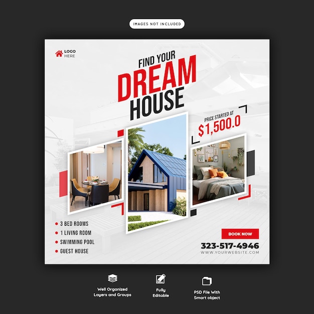 Real Estate House Property Instagram Post or Social Media Banner Template