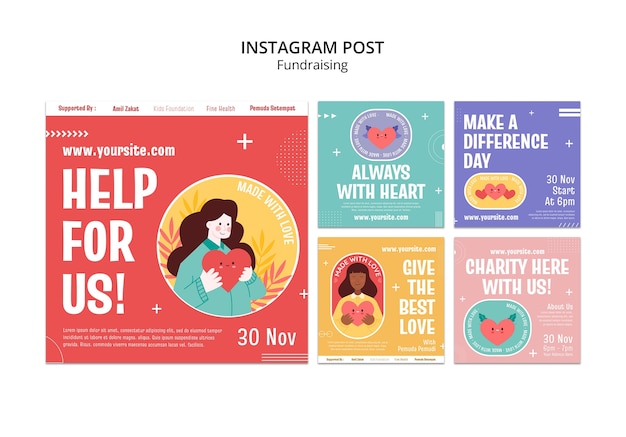 Flat Design Fundraising Event Instagram Posts