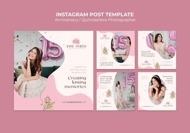 Quinceanera Instagram Template in Flat Design – Free Download