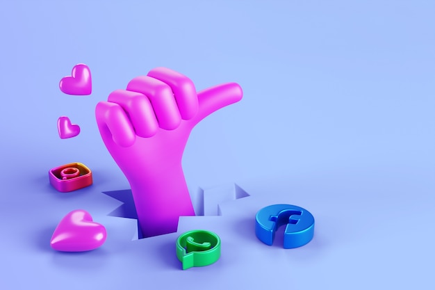 3D Rendering of Hands and Social Media Background