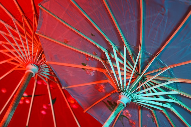 The mechanism of a beautiful Japanese umbrella closeup