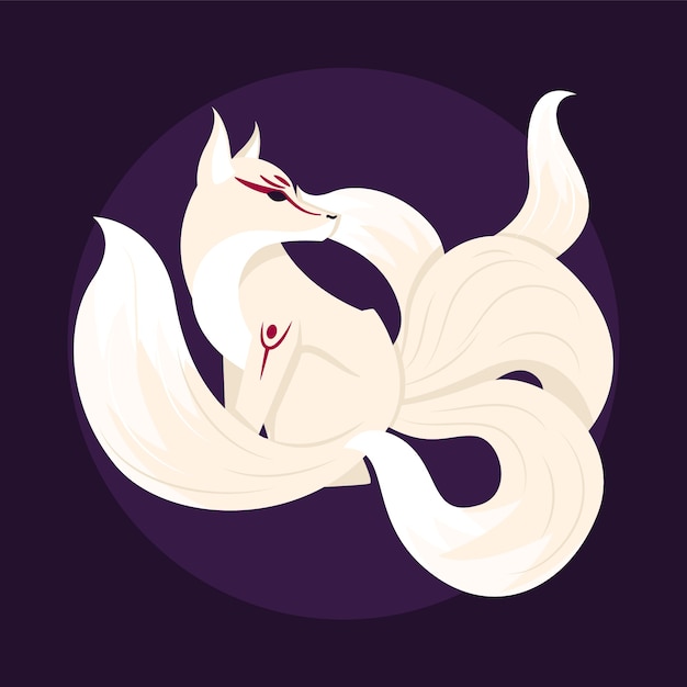 Hand drawn flat design kitsune mask illustration