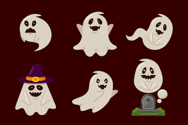 Flat Halloween Ghosts Collection Free Download