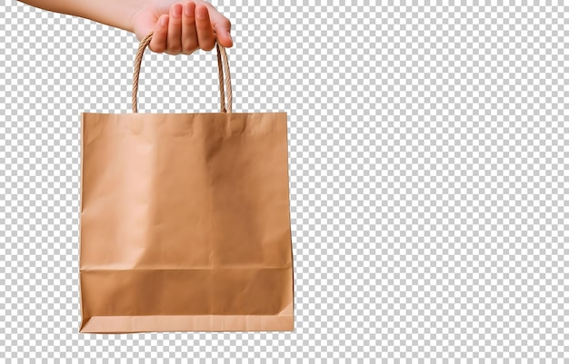 People hand holding brown paper bag isolated on background