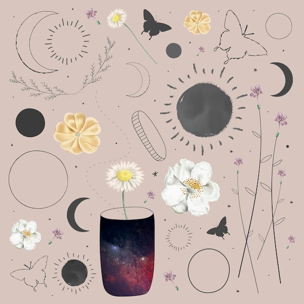 Floral and Astronomical Element Collection Vector Templates – Free Download