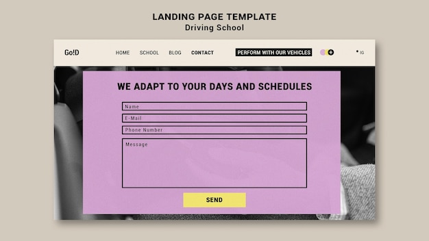 Driving School Landing Page Design Template