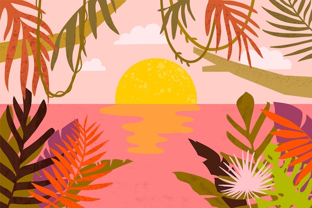 Hand drawn tropical sunset background