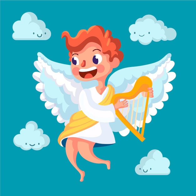 Christmas Angel Concept in Flat Design