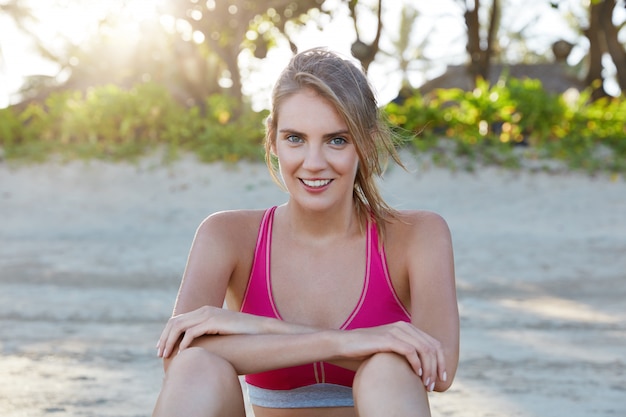 Female Jogger Motivated by Morning Workout on Sandy Beach