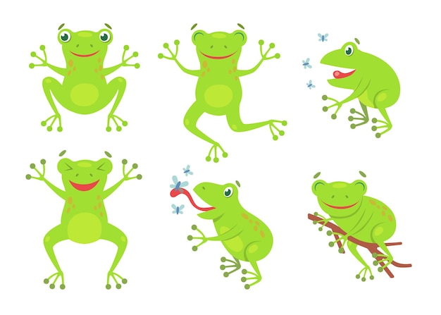 Cute Frogs Cartoon Illustration Set