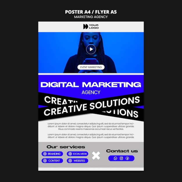 Flat Design Marketing Agency Poster Template