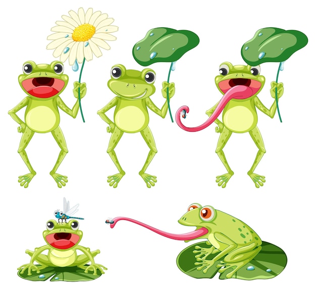 Green Frog Cartoon Character Vector Templates for Free Download