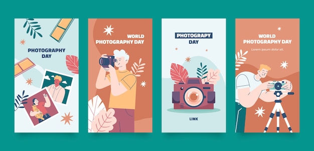 Flat Instagram Stories Collection for World Photography Day Celebration