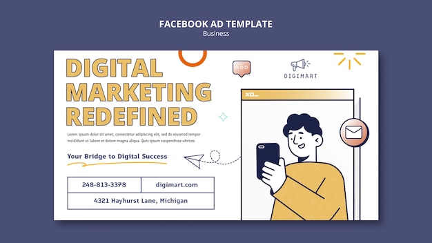 Flat design business strategy facebook template