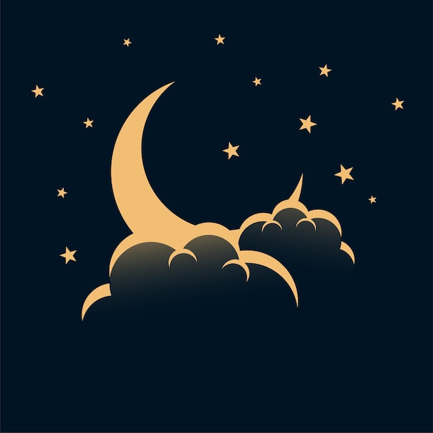 Night Sky Background with Moon, Stars, and Clouds