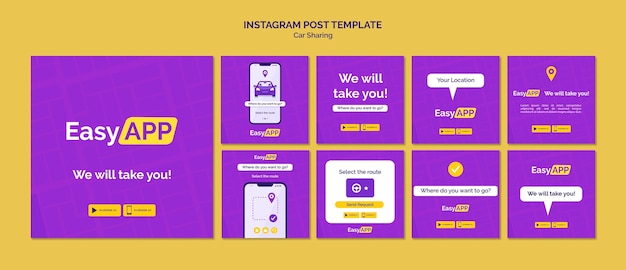 Flat Design Car Sharing Instagram Posts